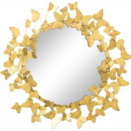Okrągłe lustro ścienne 67 antyczne wykończenie motyle złote