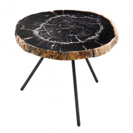 Stolik ze skamieniałego drewna czarny na metalowych nogach 75x50