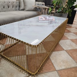 Stolik kawowy glamour złoty blat szklany 145x70 cm