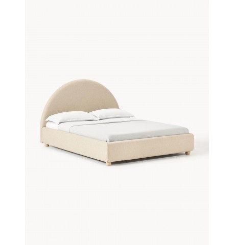 Łóżko tapicerowane jasny beż z pojemnikiem 160x200 cm Ebba
