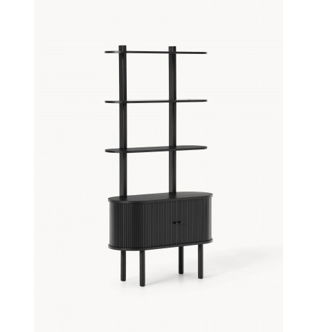 Regał stojący ryflowane fronty drewno dębowe czarny 180x90x34cm Calary