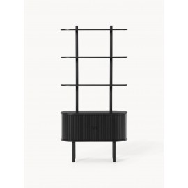 Regał stojący ryflowane fronty drewno dębowe czarny 180x90x34cm Calary