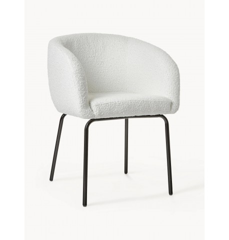 Krzesło tapicerowane boucle z podłokietnikami złamana biel za 2szt Alani