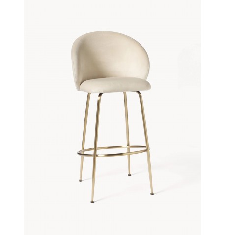Krzesło barowe aksamit jasnobeżowy złota podstawa Luisa