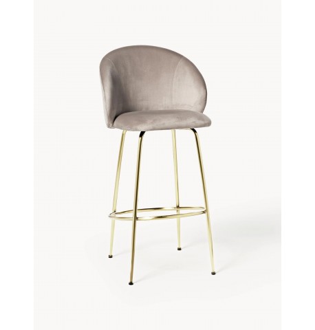 Krzesło barowe aksamit jasnobeżowy złota podstawa Luisa