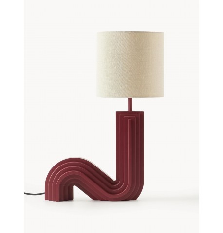 Lampa stołowa bordowa falisty kształt klosz beżowy Luomo