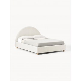 Łóżko tapicerowane jasny beż z pojemnikiem 200x200 cm Ebba