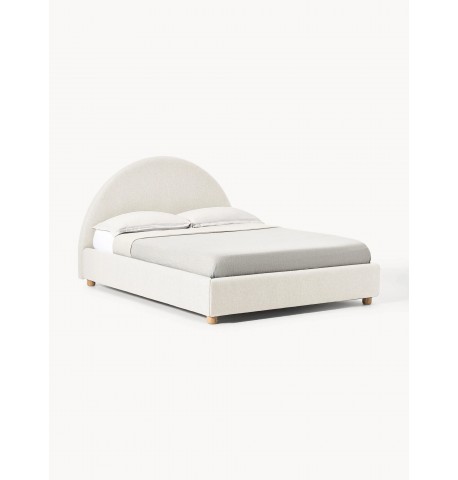 Łóżko tapicerowane jasny beż z pojemnikiem 200x200 cm Ebba