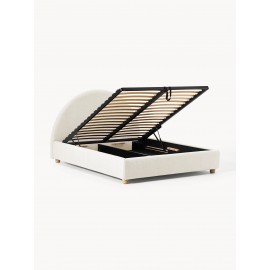 Łóżko tapicerowane jasny beż z pojemnikiem 200x200 cm Ebba