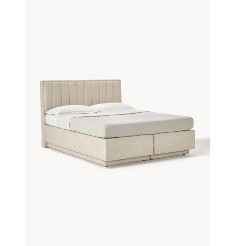 Łóżko kontynentalne tapicerowane beż 160x200cm Livia