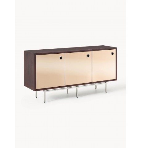 Komoda drewniana drzwi szkło lustrzane 160x45x80cm Scarlett