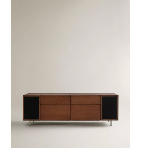 Komoda dębowa na gramofon głośniki i płyty 159x52x47cm ZaraHome