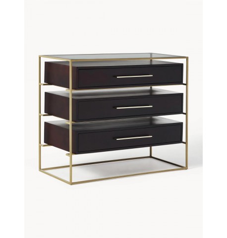 Szafka brązowa trzy szuflady szklany blat 100x82x45cm West Lyle