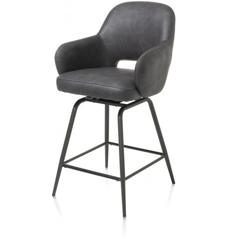 Hoker barowy obrotowy z podłokietnikami metalowa szara podstawa mikrofibra grafitowy Henders&Hazel Nikolas