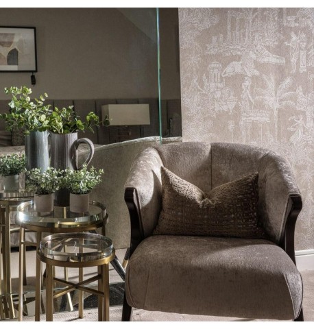 Fotel piaskowy drewniana rama mosiężne nóżki 71x79x77 Eichholtz Pavone