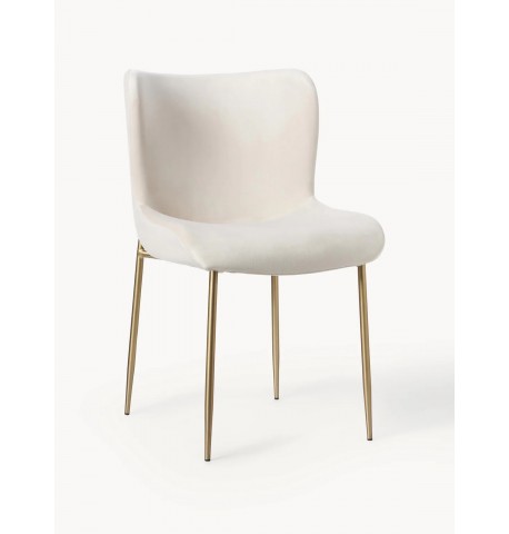 Krzesło tapiceriwane z aksamitu jasnobeżowe WEST Tess