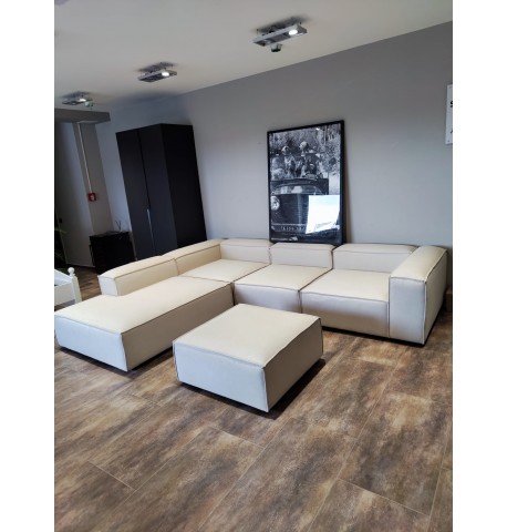 Sofa modułowa narożna lewostronna + puf złamana biel Lennon